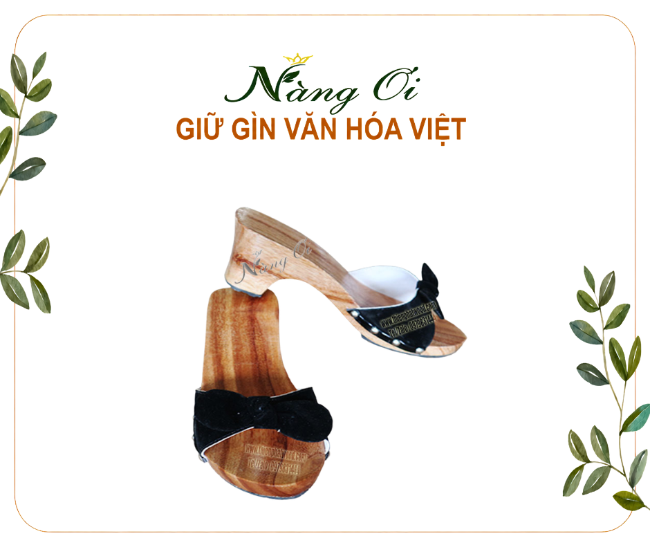 guốc gỗ quai nhung đen đính nơ dễ mang dễ lau chùi